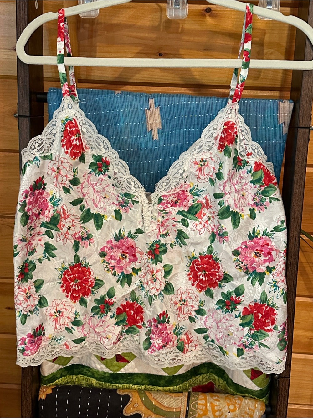 Vintage* Victoria's Secret Cream Camisole with Pink & Red Floral Print